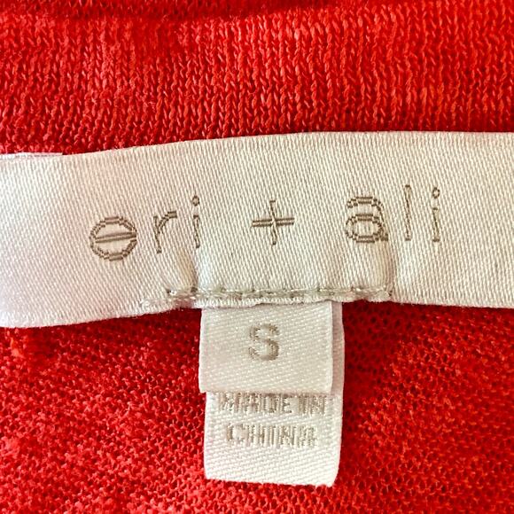 ANTHRO Eri + ali Coral Red Linen Cross Back Flutter Tee SM Beachy Summer Casual - Picture 7 of 9